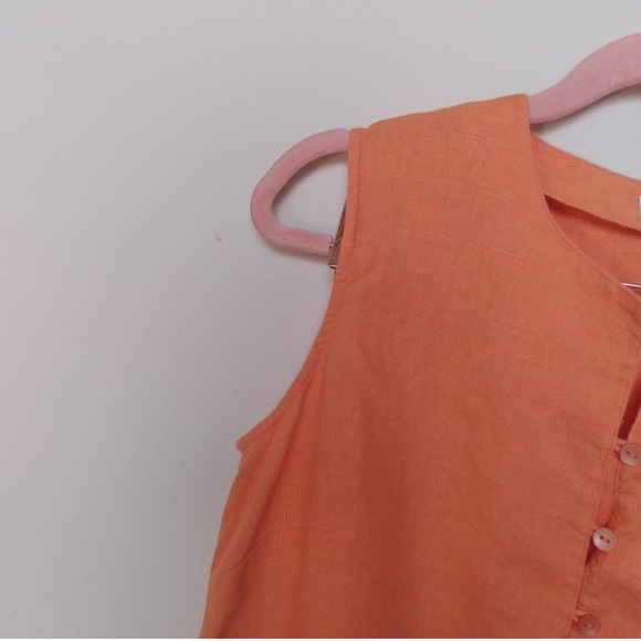 Laura Ashley Orange 100% Linen Sleeveless Button Front Vest Blouse Size Small - Picture 2 of 8